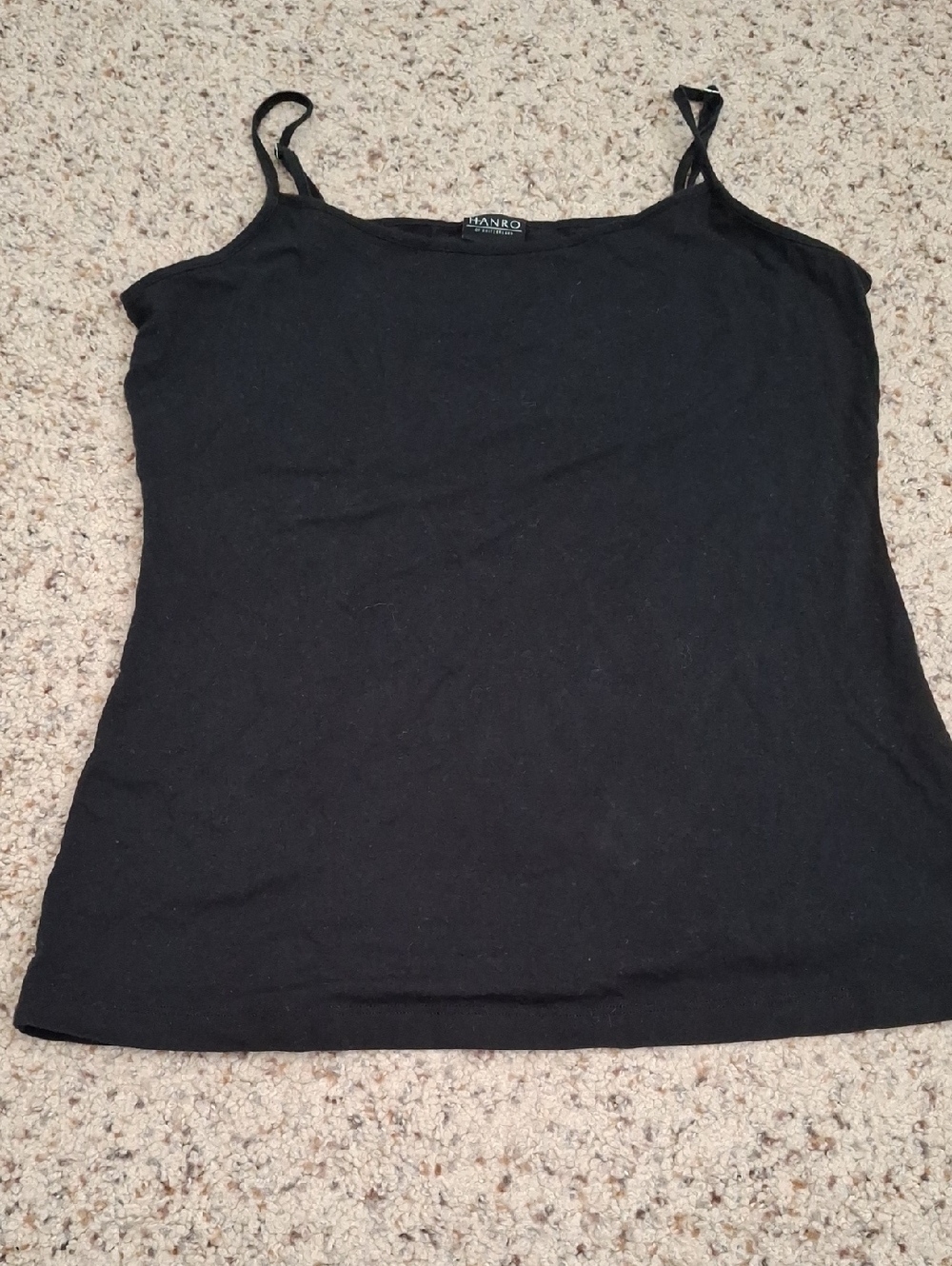 Hanro Cotton Black Slim Spaghetti Strap Camisole